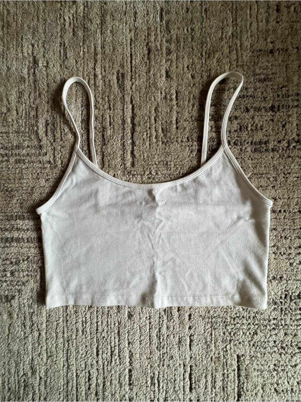 Forever 21 White Ribbed Crop Tank with Spaghetti Straps
